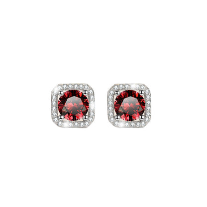 S925 Colorful Moissanite/CZ Square Halo Earrings, 0.5-1ct D-Grade VVS Certificate, Hypoallergenic Sterling Silver Jewelry Gift