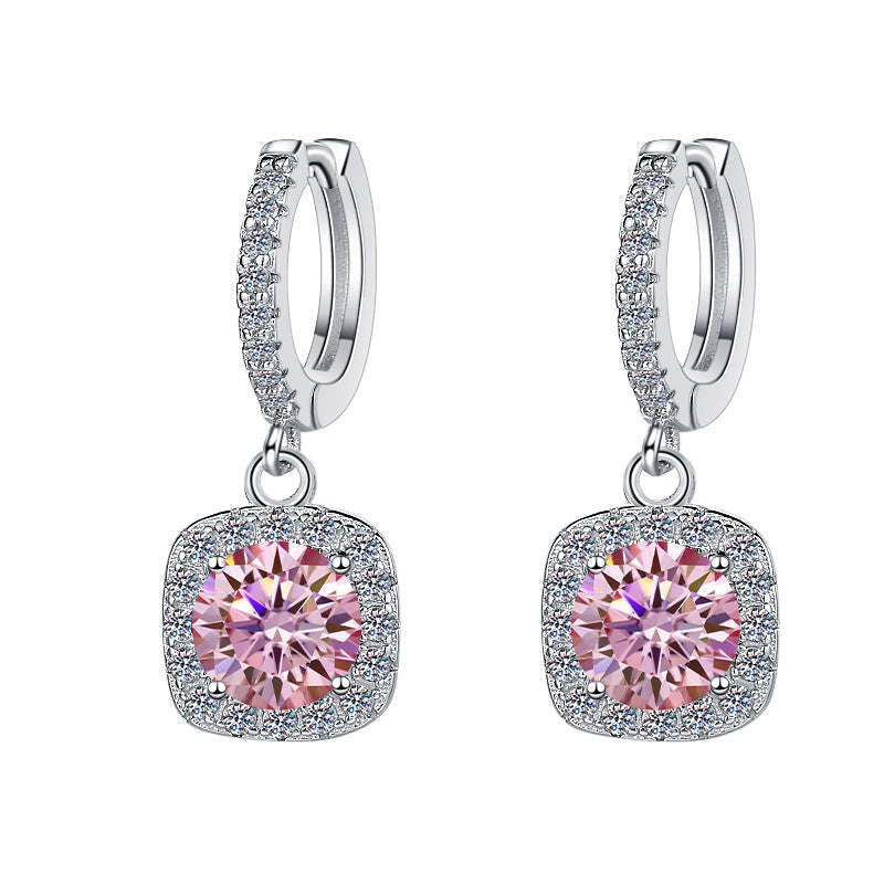 S925 Colorful Moissanite Halo Earrings with Pavé-Set Halo & Hoop, VVS1 Certified, 12 Vibrant Colors , Sterling Silver
