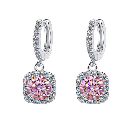 S925 Colorful Moissanite Halo Earrings with Pavé-Set Halo & Hoop, VVS1 Certified, 12 Vibrant Colors , Sterling Silver
