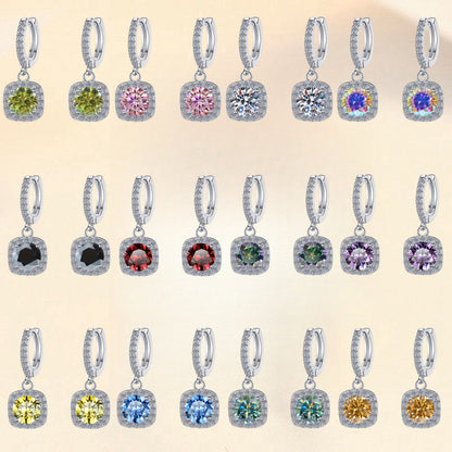 S925 Colorful Moissanite Halo Earrings with Pavé-Set Halo & Hoop, VVS1 Certified, 12 Vibrant Colors , Sterling Silver