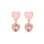 16 Pairs Pink Heart Stud Hoop Huggies Drop Earrings Set, 18K Gold Plated Stacking CZ & Pearl Designs, Planet Snowflake Moon Star