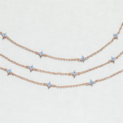 18K Gold Plated Tiny Blue Flower Necklace For Women, Gold Color Cute Pendant Necklace, Trendy Female Fashion Jewelry