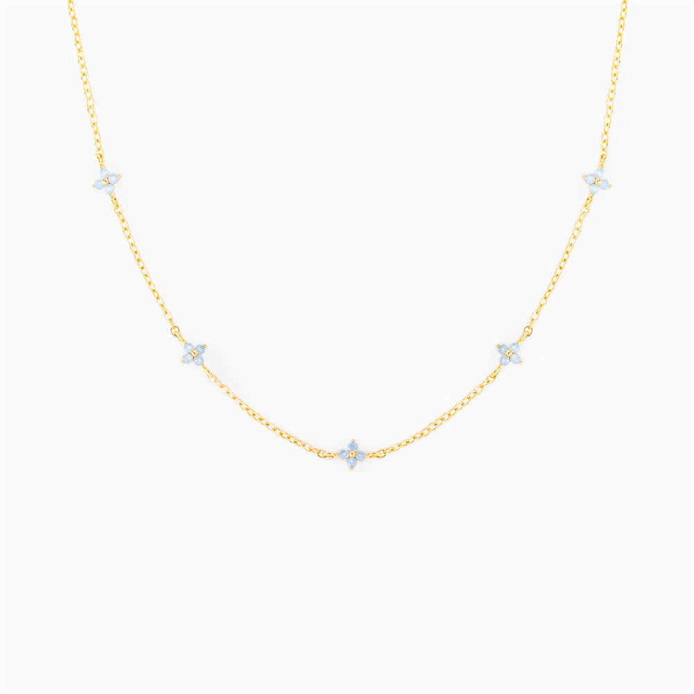 18K Gold Plated Tiny Blue Flower Necklace For Women, Gold Color Cute Pendant Necklace, Trendy Female Fashion Jewelry