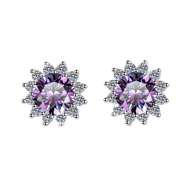 S925 Colorful Moissanite/CZ Sunflower Halo Stud Earrings, 12 Color 0.5ct D-Grade VVS Certificate, Hypoallergenic Sterling Silver Jewelry Gift
