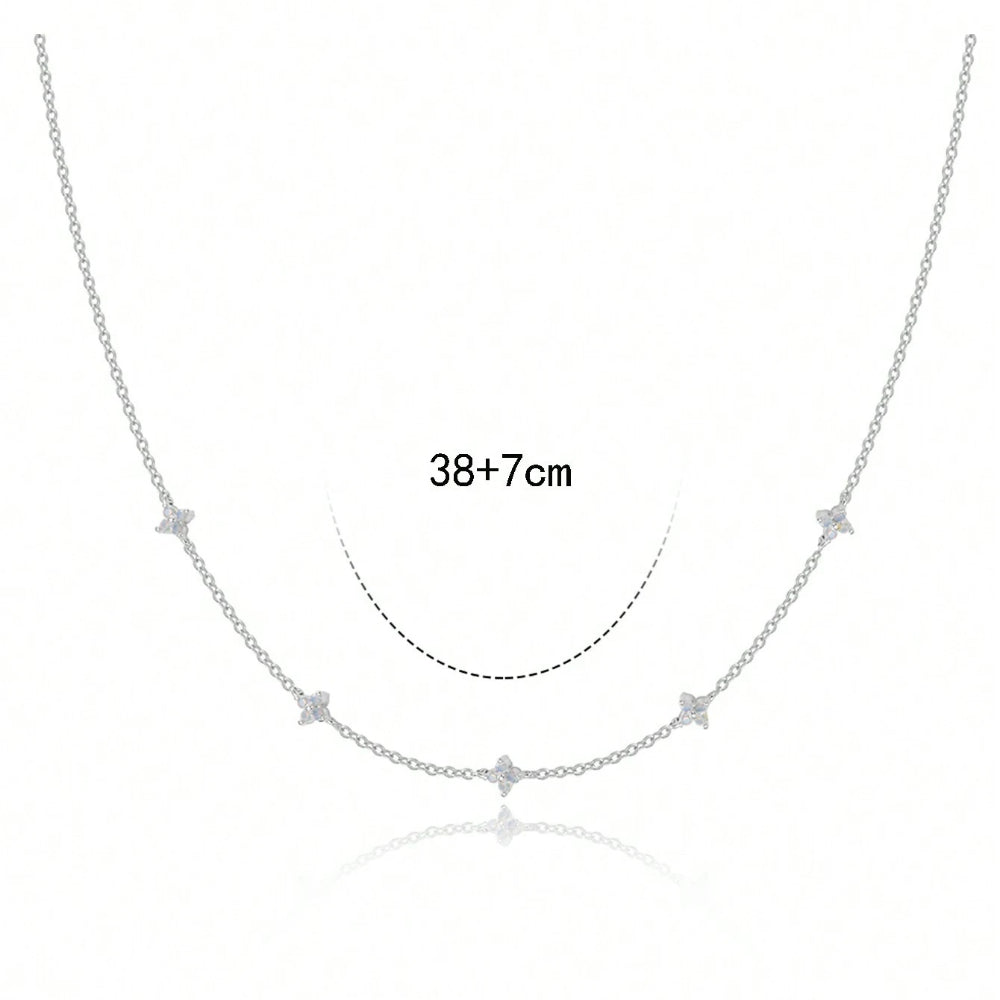 18K Gold Plated Tiny Blue Flower Necklace For Women, Gold Color Cute Pendant Necklace, Trendy Female Fashion Jewelry
