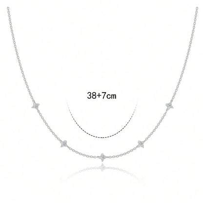 18K Gold Plated Tiny Blue Flower Necklace For Women, Gold Color Cute Pendant Necklace, Trendy Female Fashion Jewelry