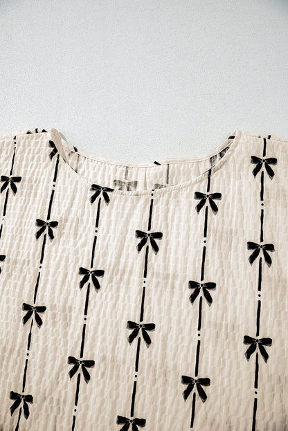 Bow Textured Puff Sleeve Top