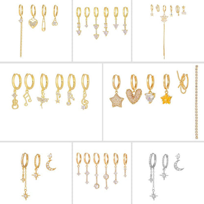 6 Pieces Dainty Glam Earring Set, 18k Gold Hoops, S925 Needle, Stacked Lobe Designs with Dazzling Zirconia