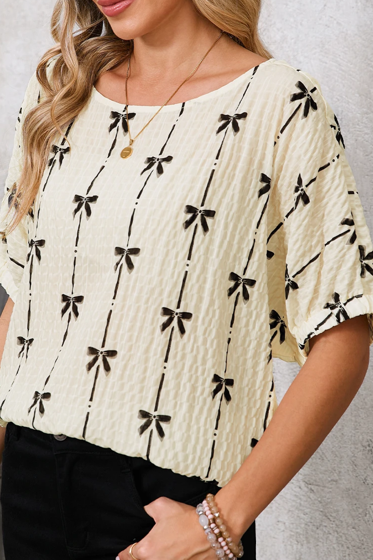 Bow Textured Puff Sleeve Top