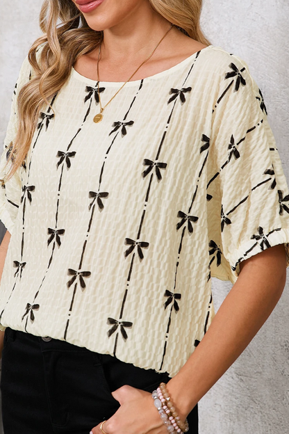 Bow Textured Puff Sleeve Top
