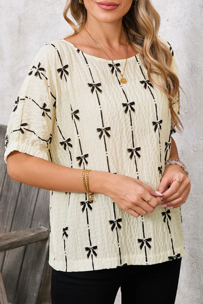 Bow Textured Puff Sleeve Top